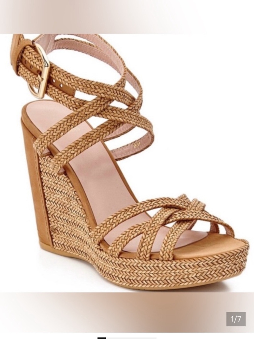 Stuart Weitzman Braided Tan Strappy Sandals with Pink Insole